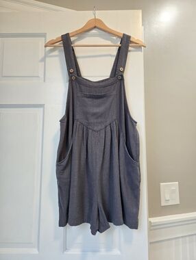 Linen Blend Romper Overalls